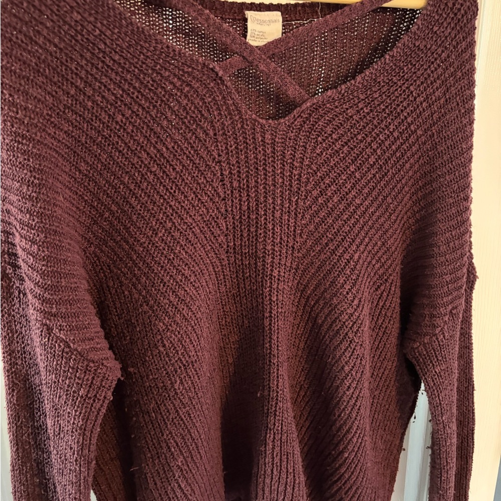 Essentials Deep Burgundy V-Neck Sweater